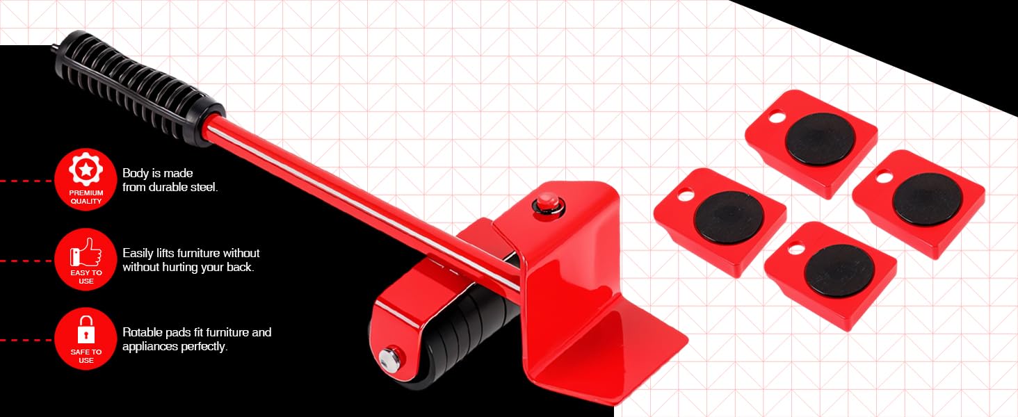 Furniture Lifter -Furniture Lifter Mover Tool Set Heavy Duty Furniture Shifting Lifting Moving Tool with Wheel Pads