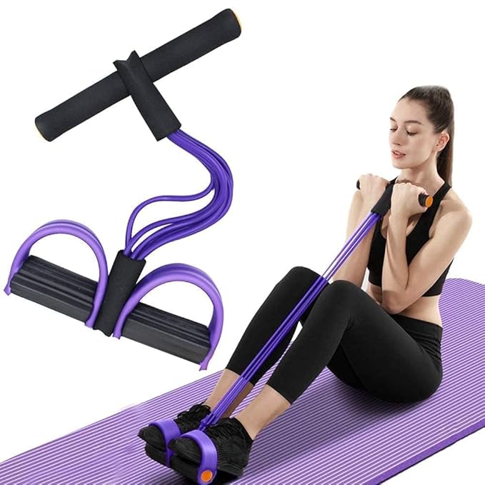Pull Reducer Training Bands Natural Rubber 4 Tubes Body Trimmer Pedal Exerciser Yoga Crossfit Exercise, Arm Exercise, Tummy Body Building Training Men and Women (Multicolor)