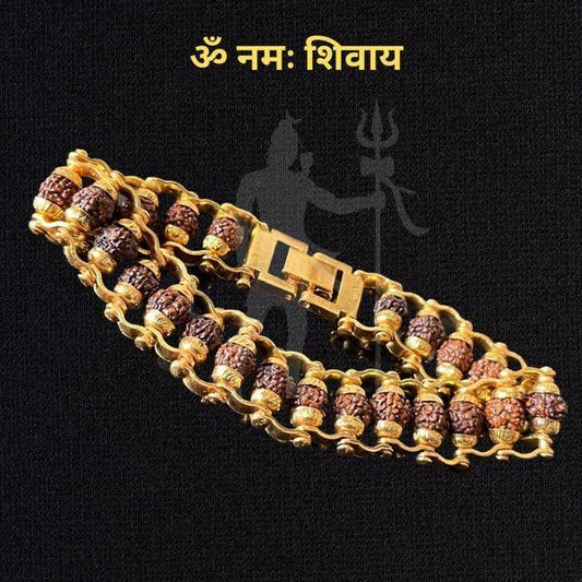 Gold Plated Paanch Mukhi Rudraksha Bracelet