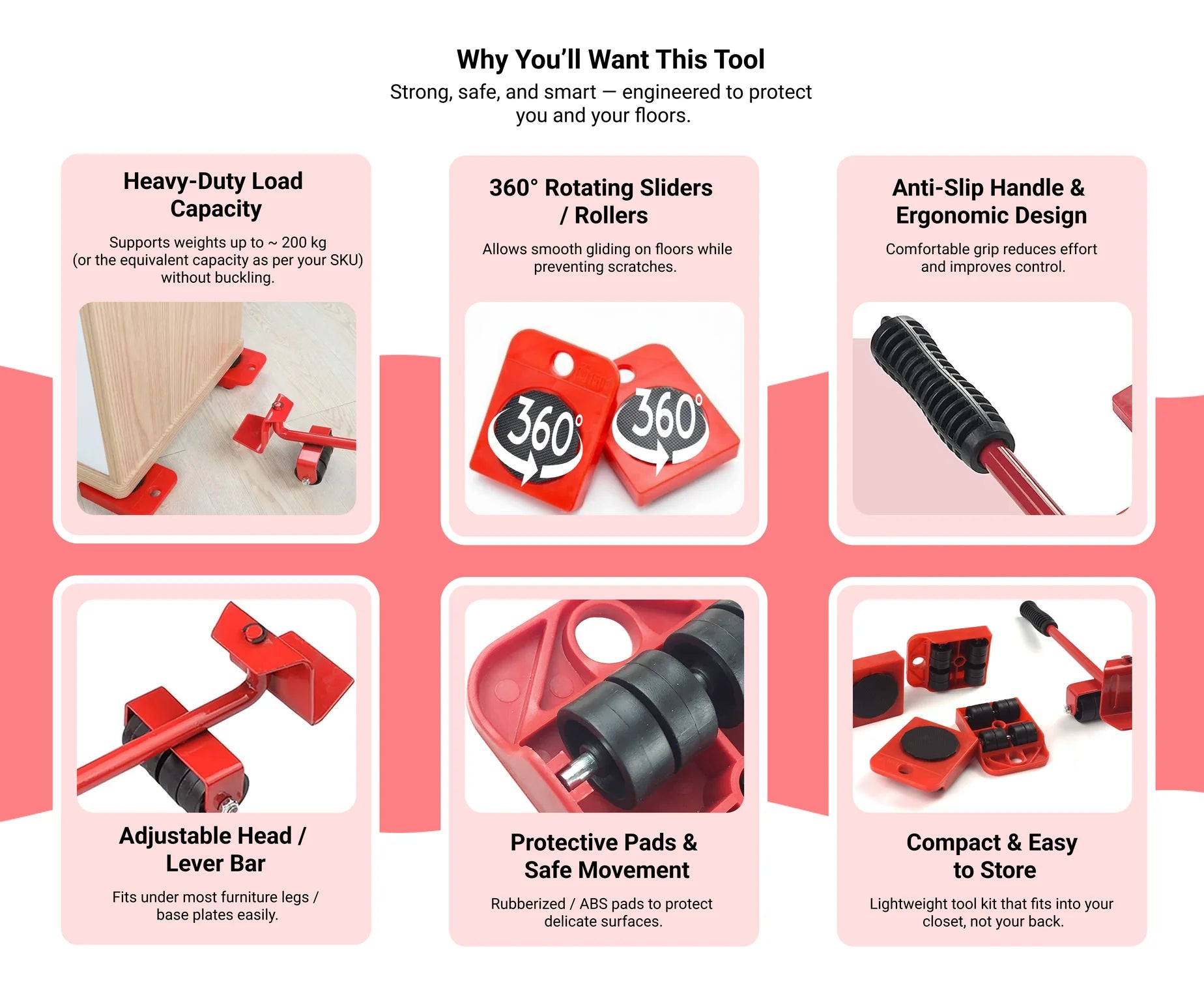 Furniture Lifter -Furniture Lifter Mover Tool Set Heavy Duty Furniture Shifting Lifting Moving Tool with Wheel Pads